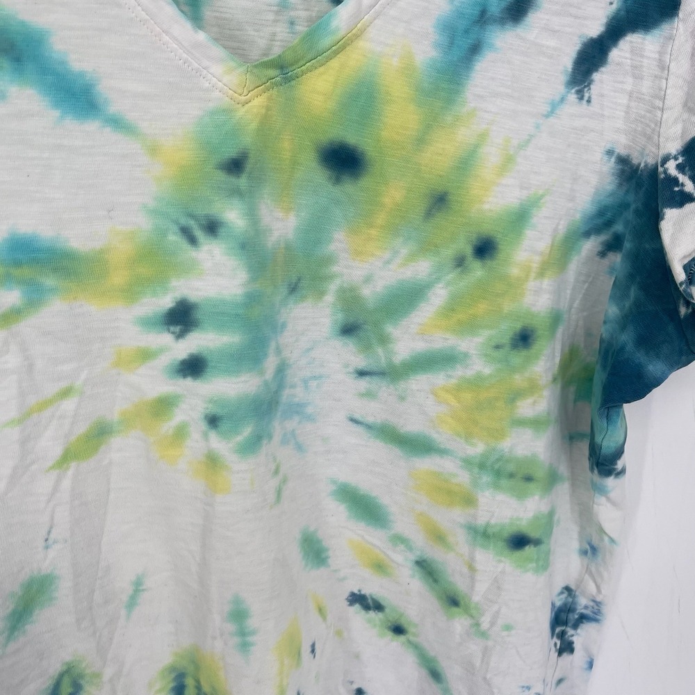 Primary Women's Multicolor Tie Dye V-Neck Short Sleeve Relaxed T-Shirt Size XL - Picture 3 of 5